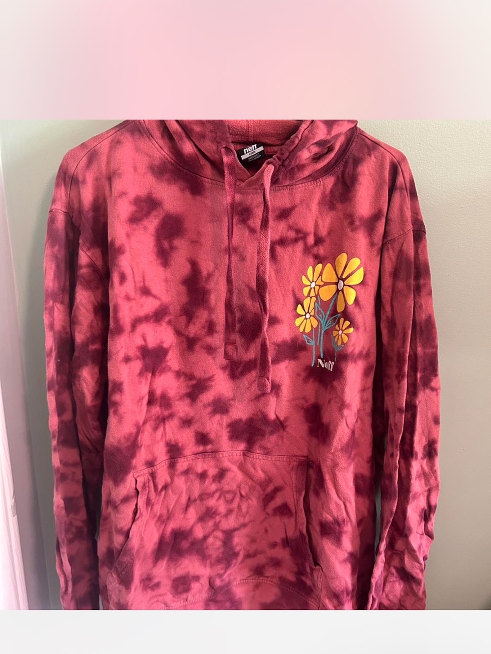 Neff Maroon tye dyed Pullover Hoodie with yellow flower design
